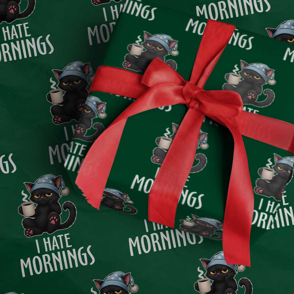 Funny I Hate Mornings Wrapping Paper Roll Cute Lazy Cat Drink Coffee TS12 Green Print Your Wear