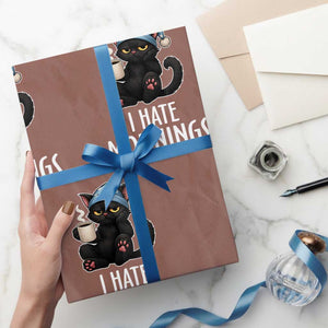 Funny I Hate Mornings Wrapping Paper Roll Cute Lazy Cat Drink Coffee TS12 Mocha Print Your Wear