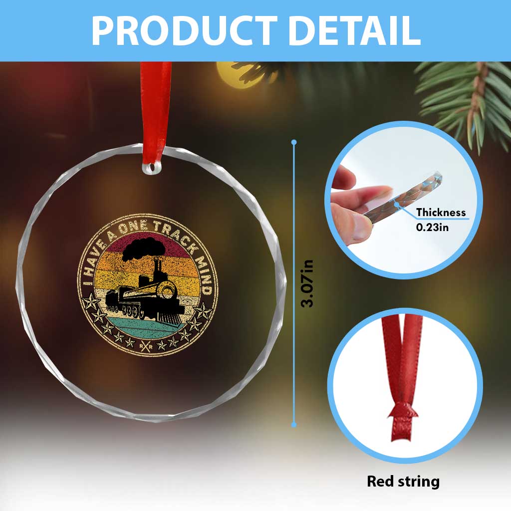 Funny I Have A One Track Mind Crystal Glass Ornament Train Railroad Retro Engine Model TS02 Print Your Wear