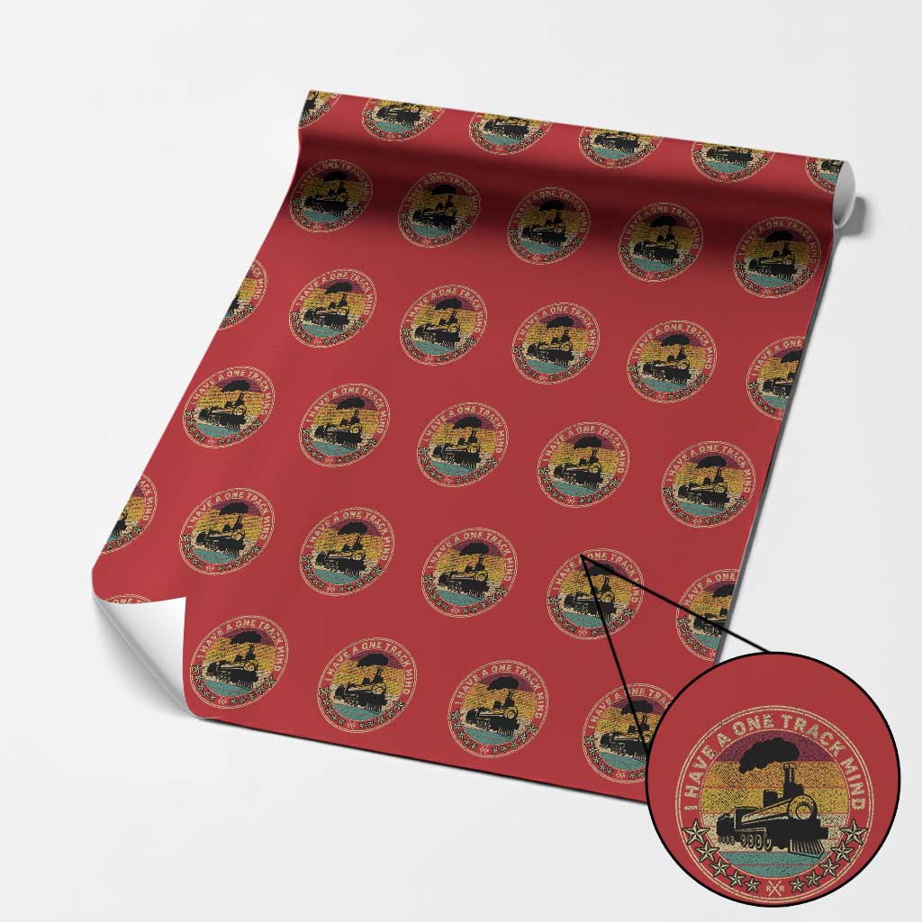 Funny I Have A One Track Mind Wrapping Paper Roll Train Railroad Retro Engine Model TS02 Red Print Your Wear