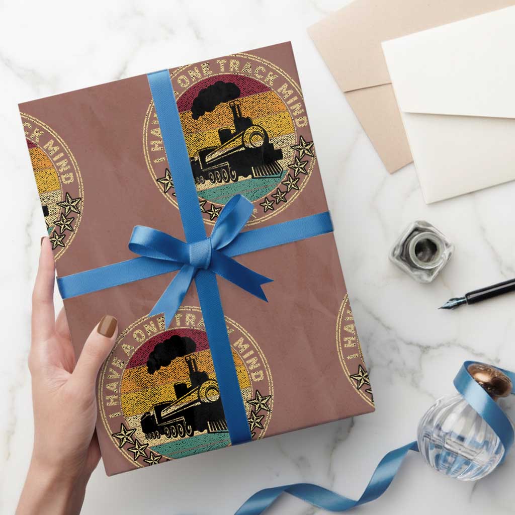 Funny I Have A One Track Mind Wrapping Paper Roll Train Railroad Retro Engine Model TS02 Mocha Print Your Wear