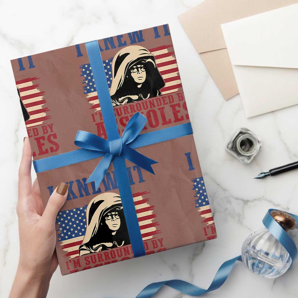 Funny I Knew It Im Surrounded by Axxholes Sci-fi Meme Wrapping Paper Roll Patriotic Space Parody USA Flag Sarcastic 1980s Movie Quote TS02 Mocha Print Your Wear