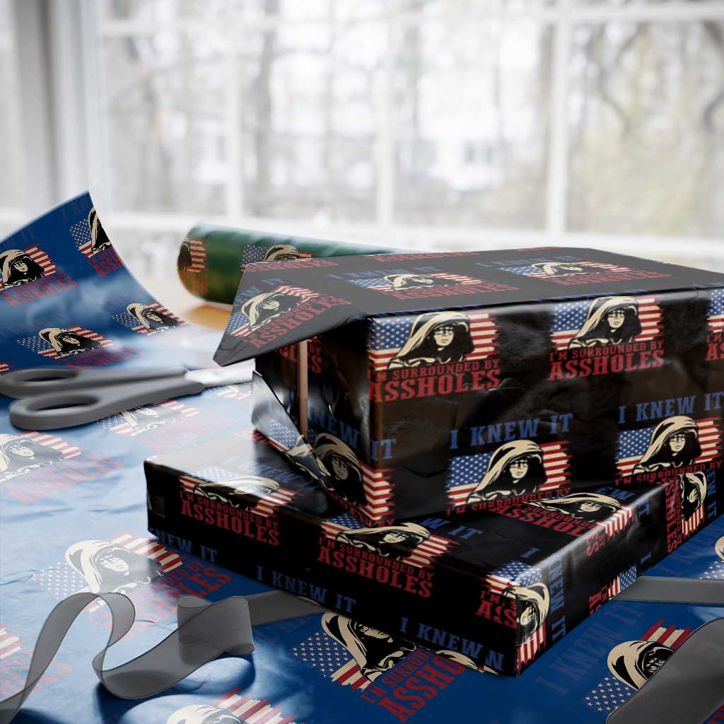 Funny I Knew It Im Surrounded by Axxholes Sci-fi Meme Wrapping Paper Roll Patriotic Space Parody USA Flag Sarcastic 1980s Movie Quote TS02 Black Print Your Wear