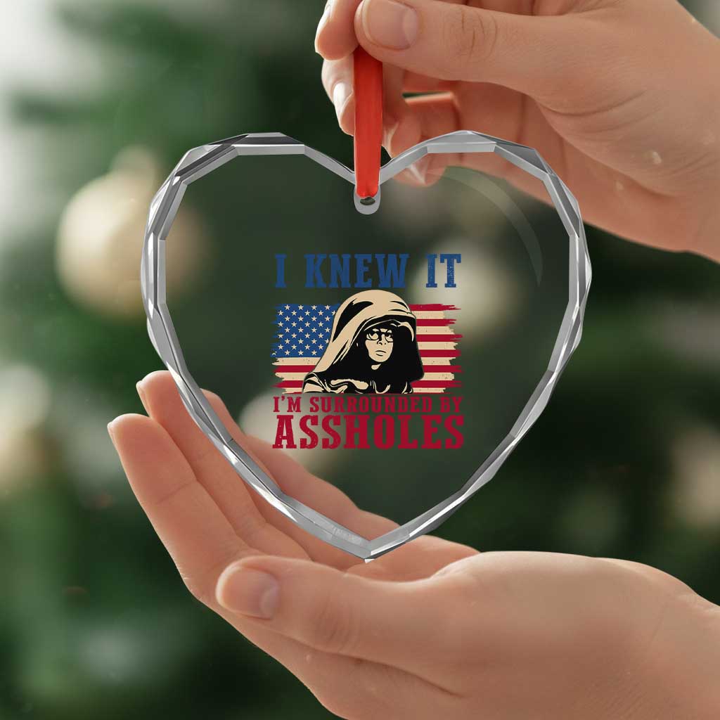 Funny I Knew It Im Surrounded by Axxholes Sci-fi Meme Heart Crystal Glass Ornament Patriotic Space Parody USA Flag Sarcastic 1980s Movie Quote TS02 Print Your Wear