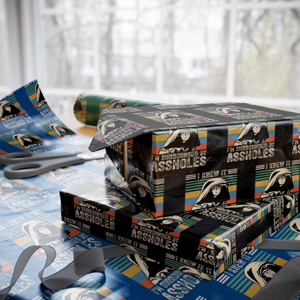 Funny I Knew It Im Surrounded by Axxholes Sci-fi Parody Wrapping Paper Roll Retro Sunset Space Vintage 1980s Movie Quote Inspo Meme TS02 Black Print Your Wear