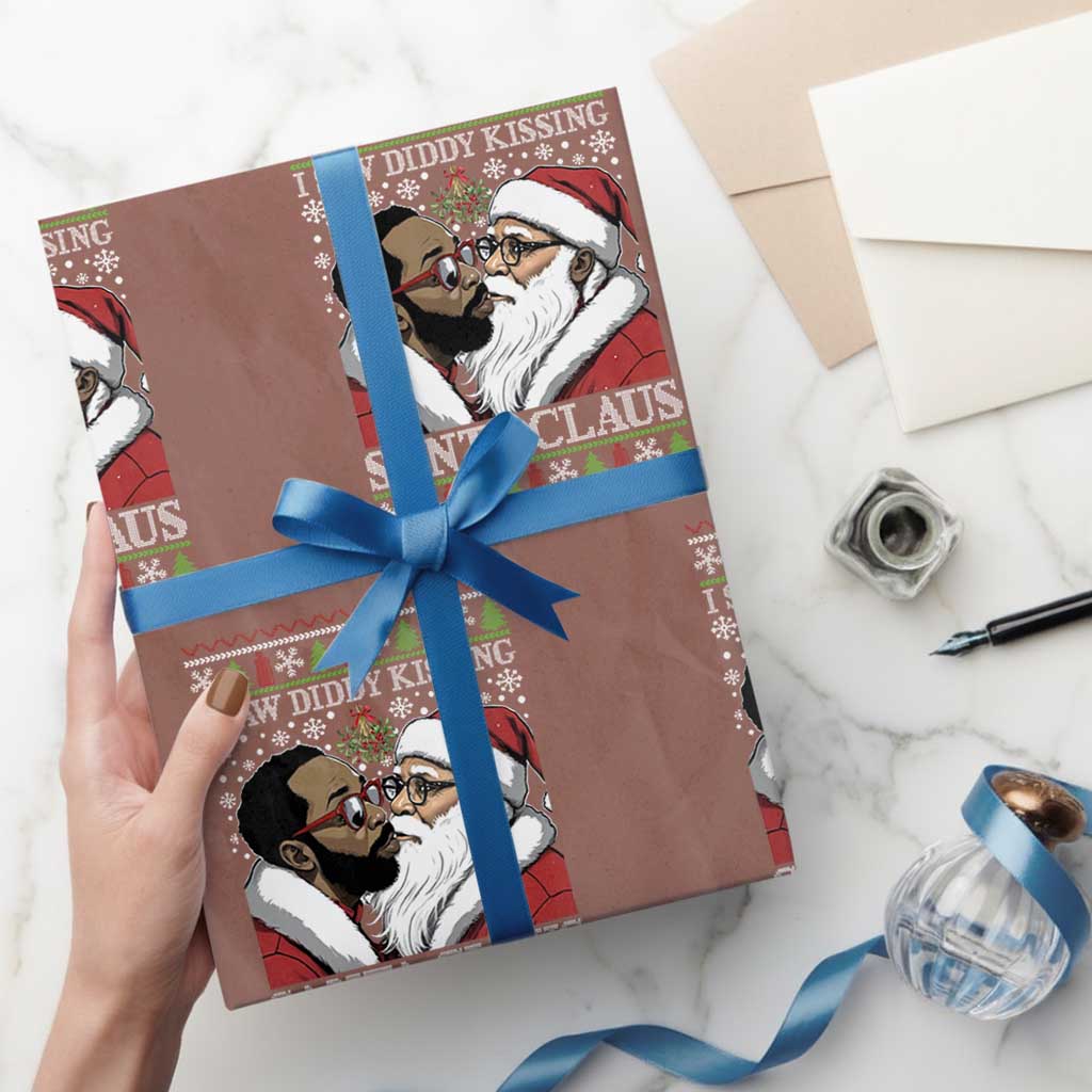 Funny I Saw Diddy Kissing Santa Claus Christmas Mistletoe Wrapping Paper Roll TS11 Mocha Print Your Wear