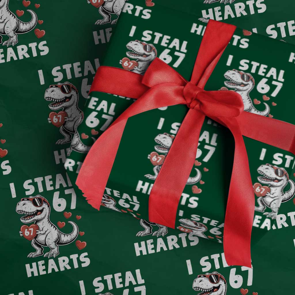 Funny I Steal 67 Hearts Valentines Day Six Seven Meme Wrapping Paper Roll TS11 Green Print Your Wear