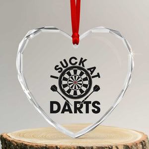 Funny I Suck At Darts Heart Crystal Glass Ornament Darts Lover Gift For Bad Players TS12 Transparent Glass 3'' Heart Print Your Wear
