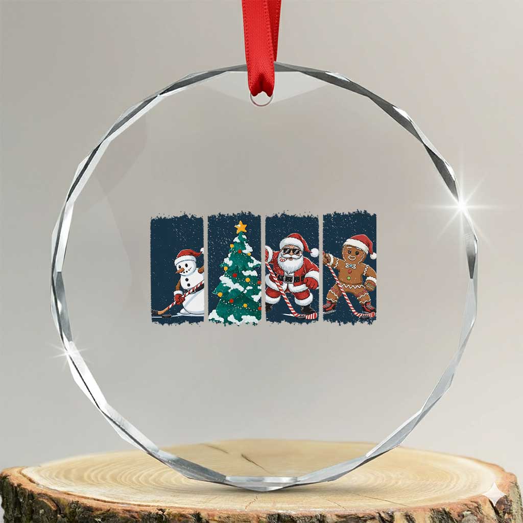 Funny Ice Hockey Christmas Gift Crystal Glass Ornament Santa Snowman And Gingerbread Playing Together TS12 Transparent Glass 3'' Circle Print Your Wear