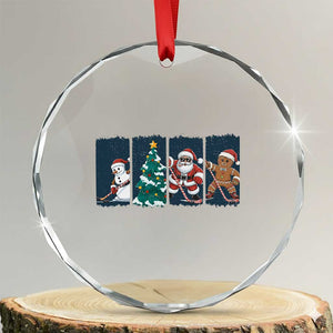 Funny Ice Hockey Christmas Gift Crystal Glass Ornament Santa Snowman And Gingerbread Playing Together TS12 Transparent Glass 3'' Circle Print Your Wear