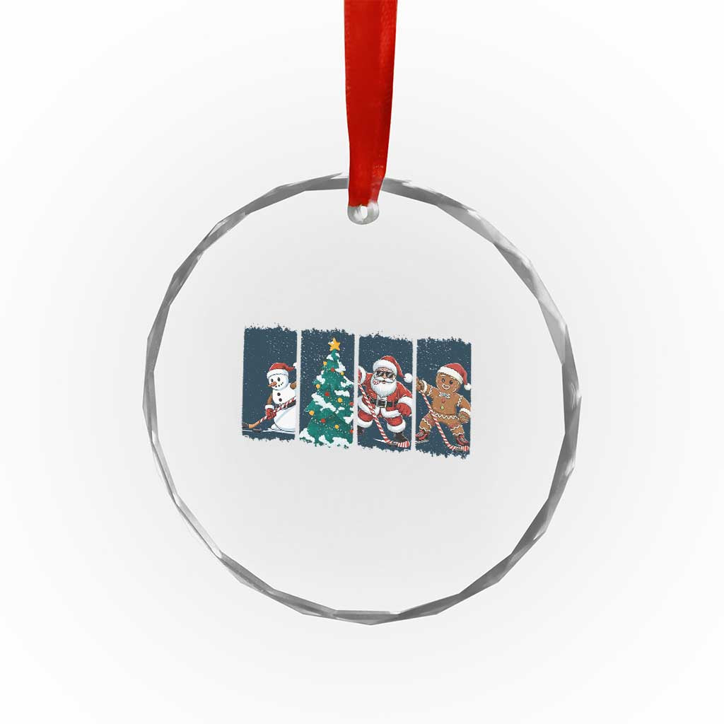Funny Ice Hockey Christmas Gift Crystal Glass Ornament Santa Snowman And Gingerbread Playing Together TS12 Print Your Wear