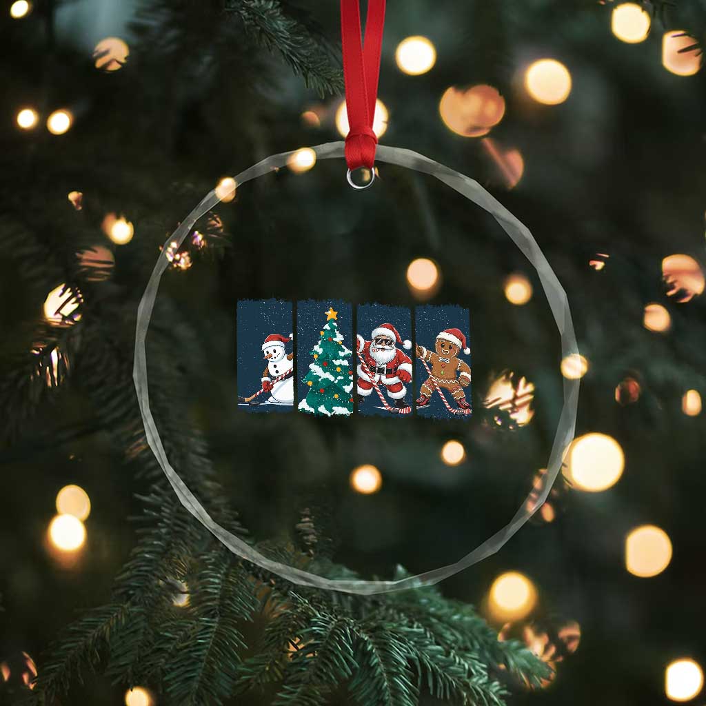 Funny Ice Hockey Christmas Gift Crystal Glass Ornament Santa Snowman And Gingerbread Playing Together TS12 Print Your Wear