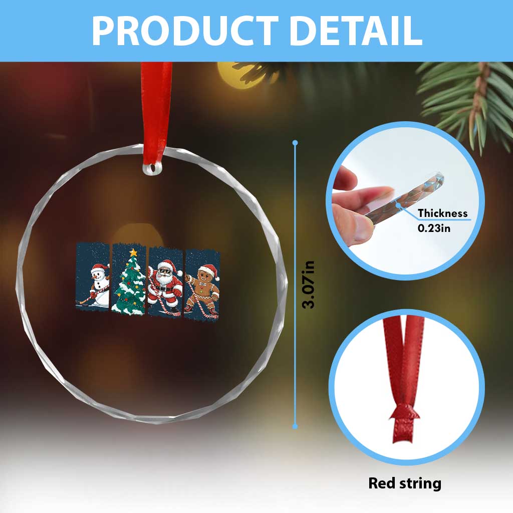Funny Ice Hockey Christmas Gift Crystal Glass Ornament Santa Snowman And Gingerbread Playing Together TS12 Print Your Wear