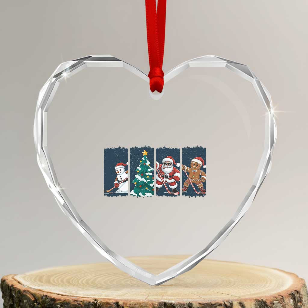 Funny Ice Hockey Christmas Gift Heart Crystal Glass Ornament Santa Snowman And Gingerbread Playing Together TS12 Transparent Glass 3'' Heart Print Your Wear