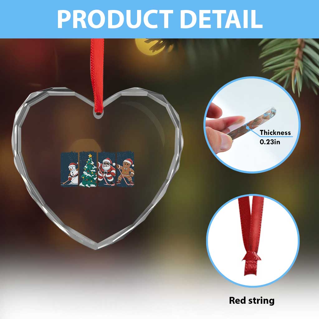 Funny Ice Hockey Christmas Gift Heart Crystal Glass Ornament Santa Snowman And Gingerbread Playing Together TS12 Print Your Wear