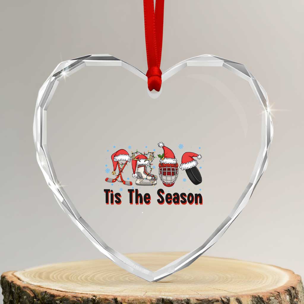 Funny Ice Hockey Christmas Gift Heart Crystal Glass Ornament Tis The Season TS12 Transparent Glass 3'' Heart Print Your Wear