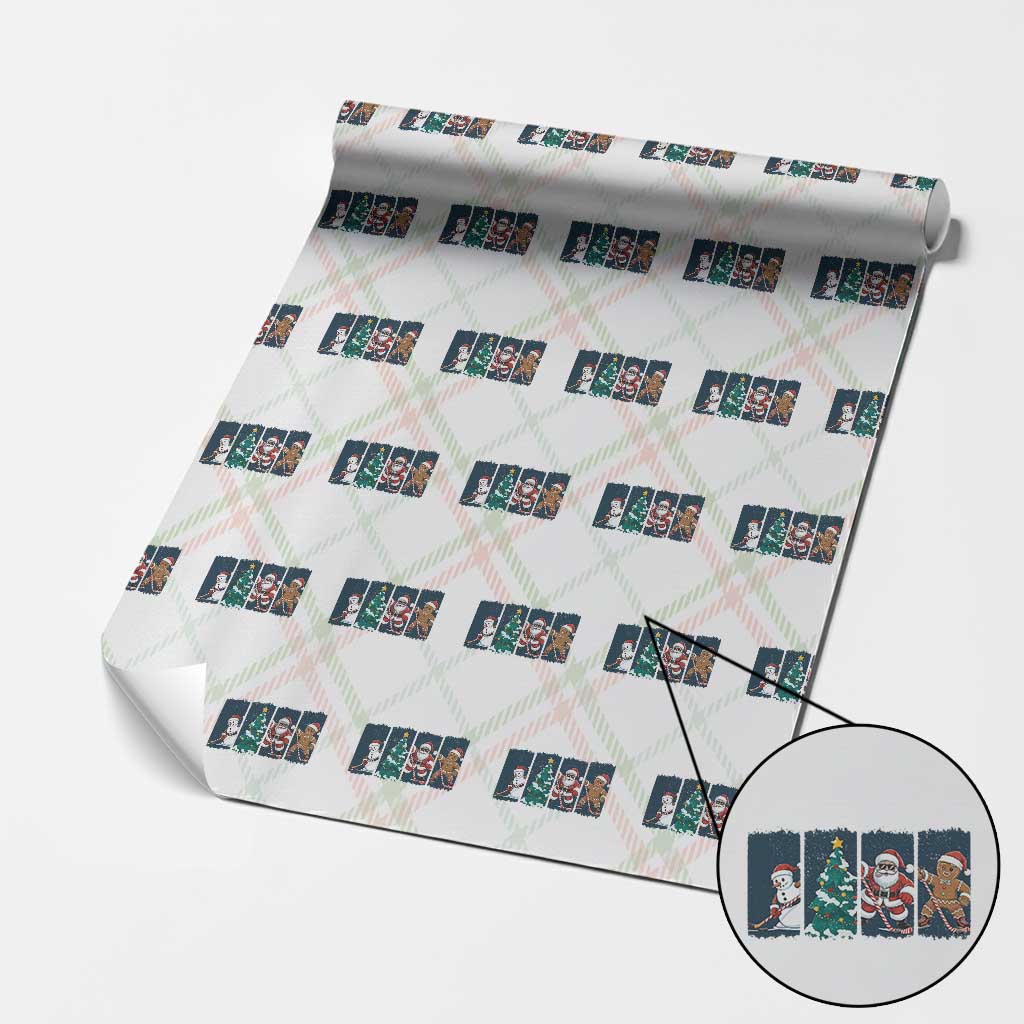 Funny Ice Hockey Christmas Gift Wrapping Paper Roll Santa Snowman And Gingerbread Playing Together TS12 Christmas Plaid Print Your Wear