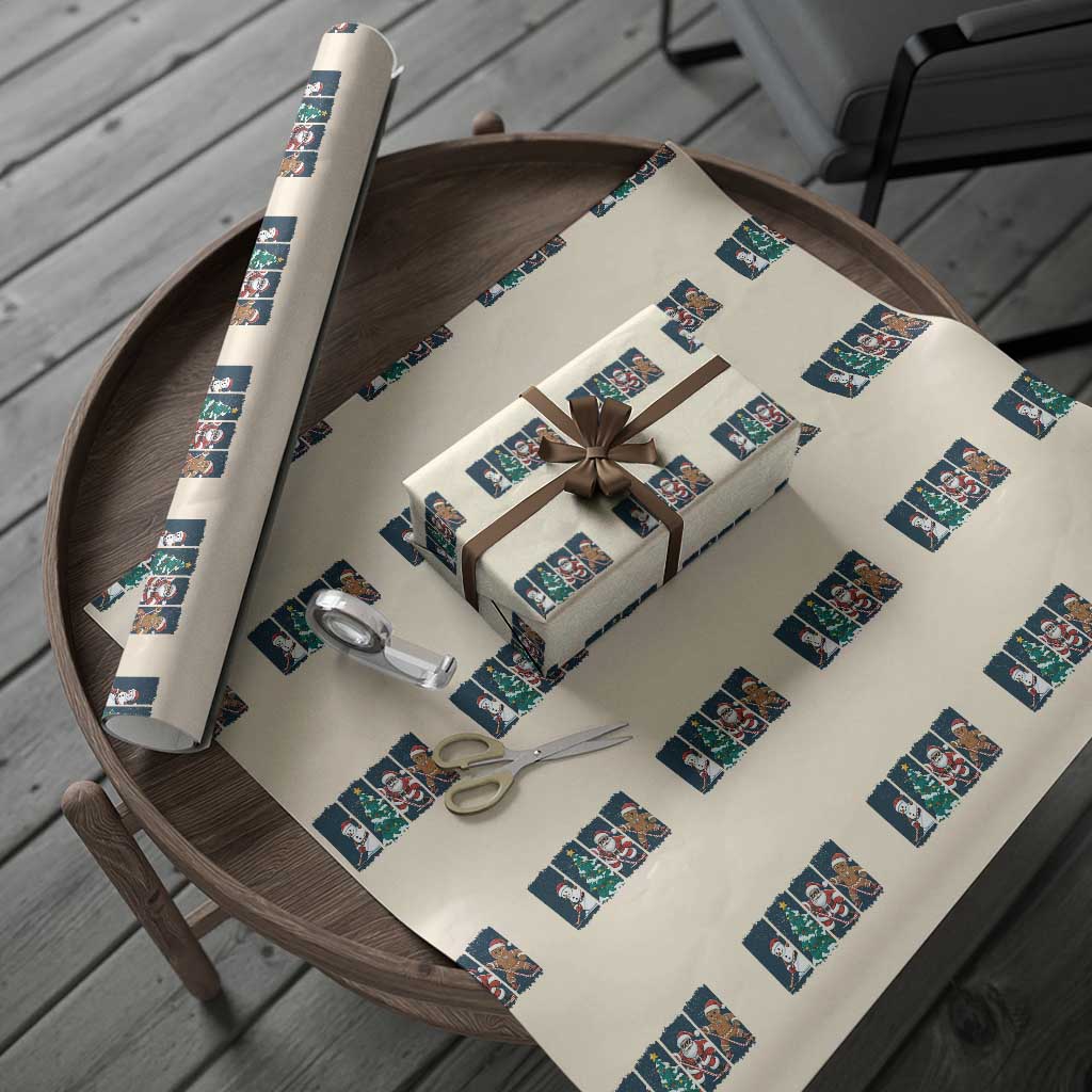 Funny Ice Hockey Christmas Gift Wrapping Paper Roll Santa Snowman And Gingerbread Playing Together TS12 Beige Print Your Wear