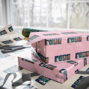 Funny Ice Hockey Christmas Gift Wrapping Paper Roll Santa Snowman And Gingerbread Playing Together TS12 Light Pink Print Your Wear