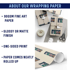 Funny Ice Hockey Christmas Gift Wrapping Paper Roll Santa Snowman And Gingerbread Playing Together TS12 Print Your Wear