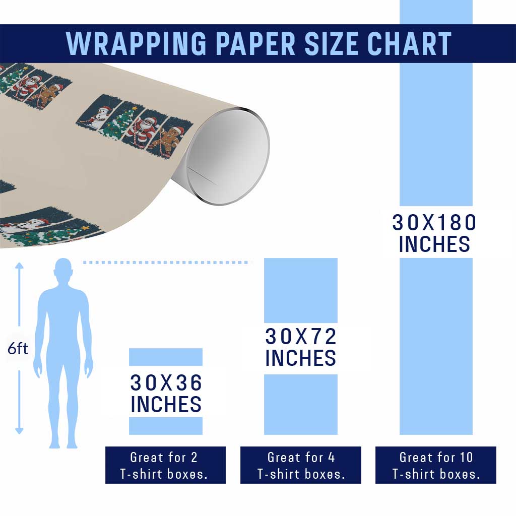 Funny Ice Hockey Christmas Gift Wrapping Paper Roll Santa Snowman And Gingerbread Playing Together TS12 Print Your Wear