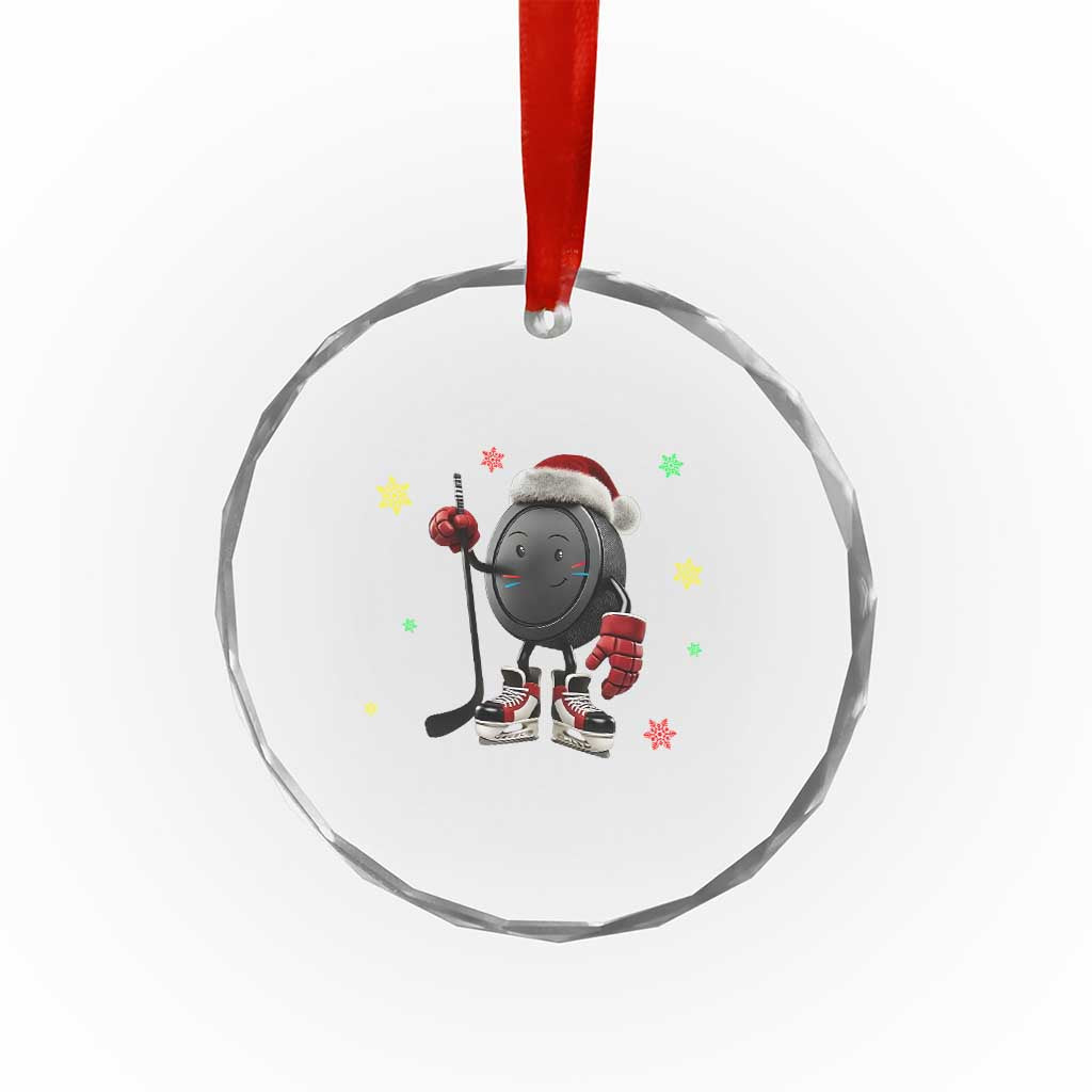 Funny Ice Hockey Holiday Gift Crystal Glass Ornament Cute Puck Wearing Santa Hat TS12 Print Your Wear