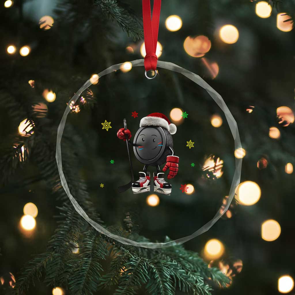 Funny Ice Hockey Holiday Gift Crystal Glass Ornament Cute Puck Wearing Santa Hat TS12 Print Your Wear