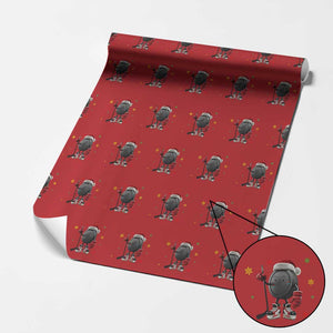 Funny Ice Hockey Holiday Gift Wrapping Paper Roll Cute Puck Wearing Santa Hat TS12 Red Print Your Wear