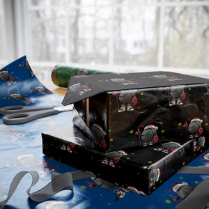 Funny Ice Hockey Holiday Gift Wrapping Paper Roll Cute Puck Wearing Santa Hat TS12 Black Print Your Wear