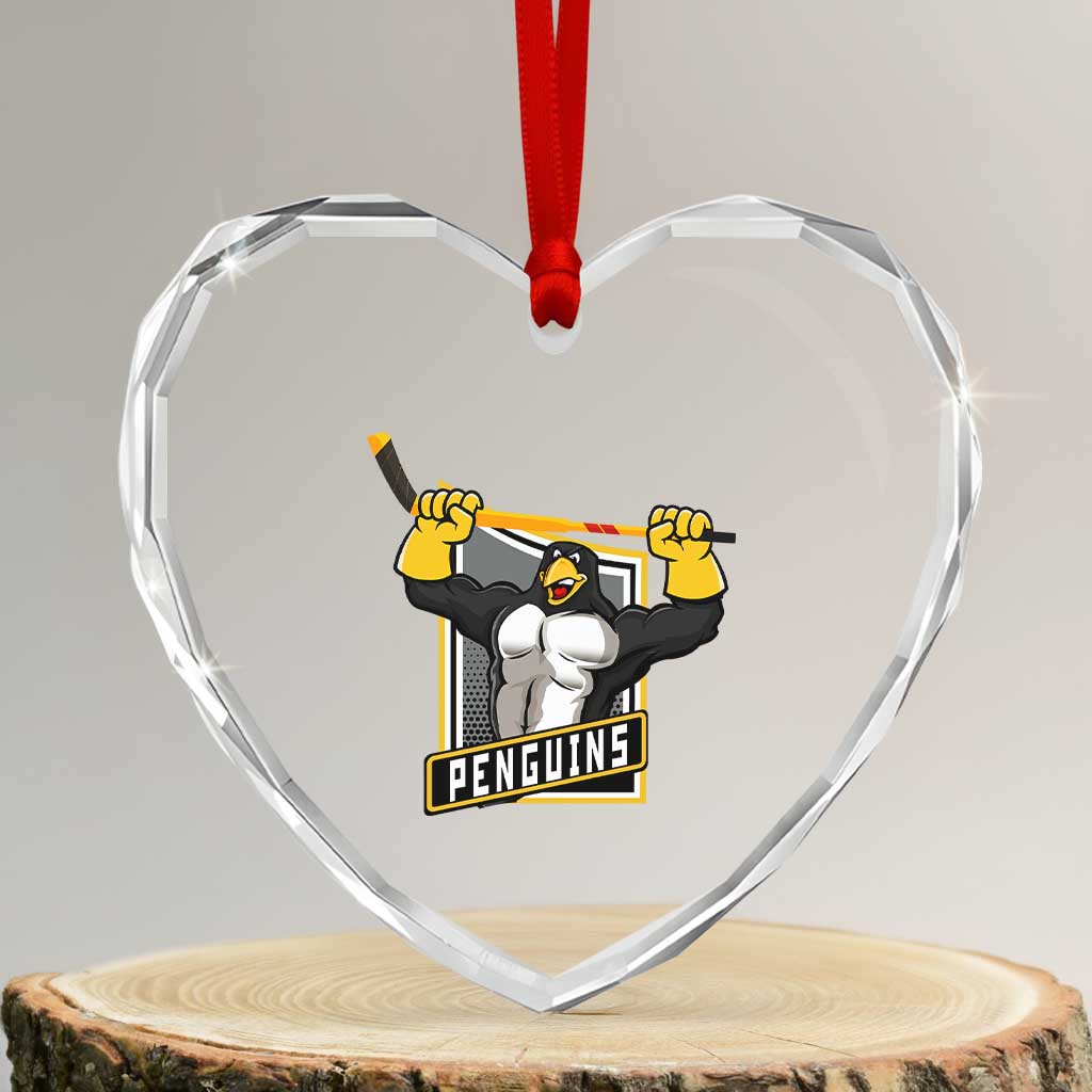 Funny Ice Hockey Player Gift Heart Crystal Glass Ornament Penguin Power TS12 Transparent Glass 3'' Heart Print Your Wear