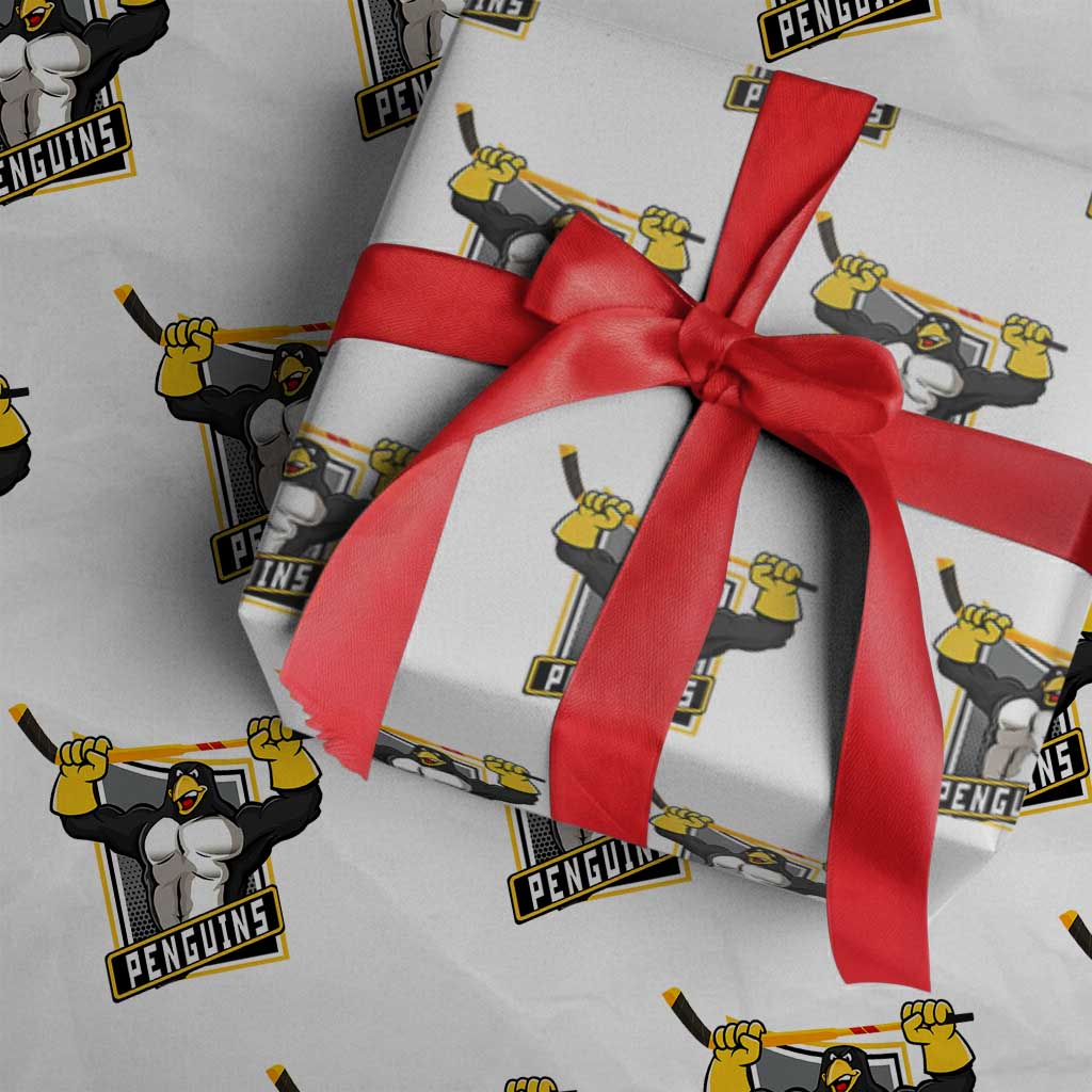 Funny Ice Hockey Player Gift Wrapping Paper Roll Penguin Power TS12 White Print Your Wear