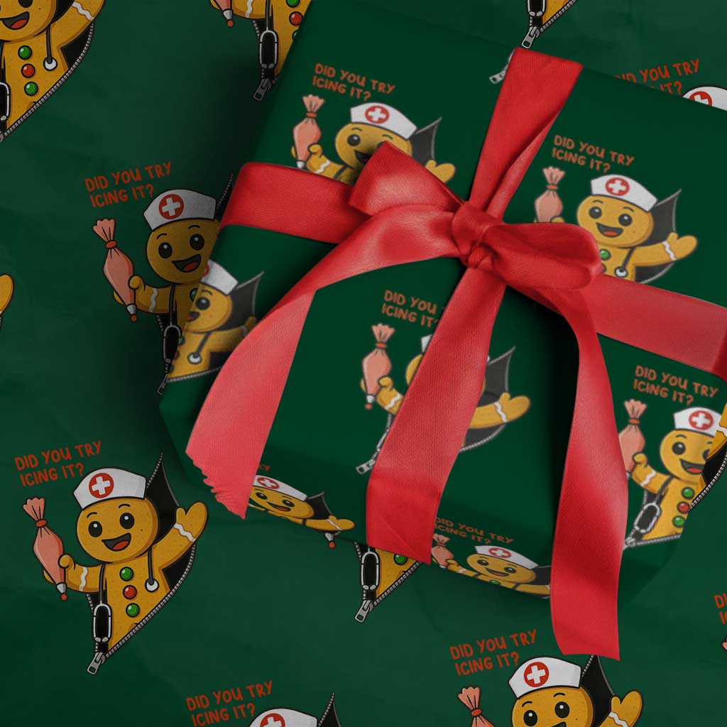 Funny ICU Nurse Christmas Wrapping Paper Roll Gingerbread Did You Try Icing It TS14 Green Print Your Wear