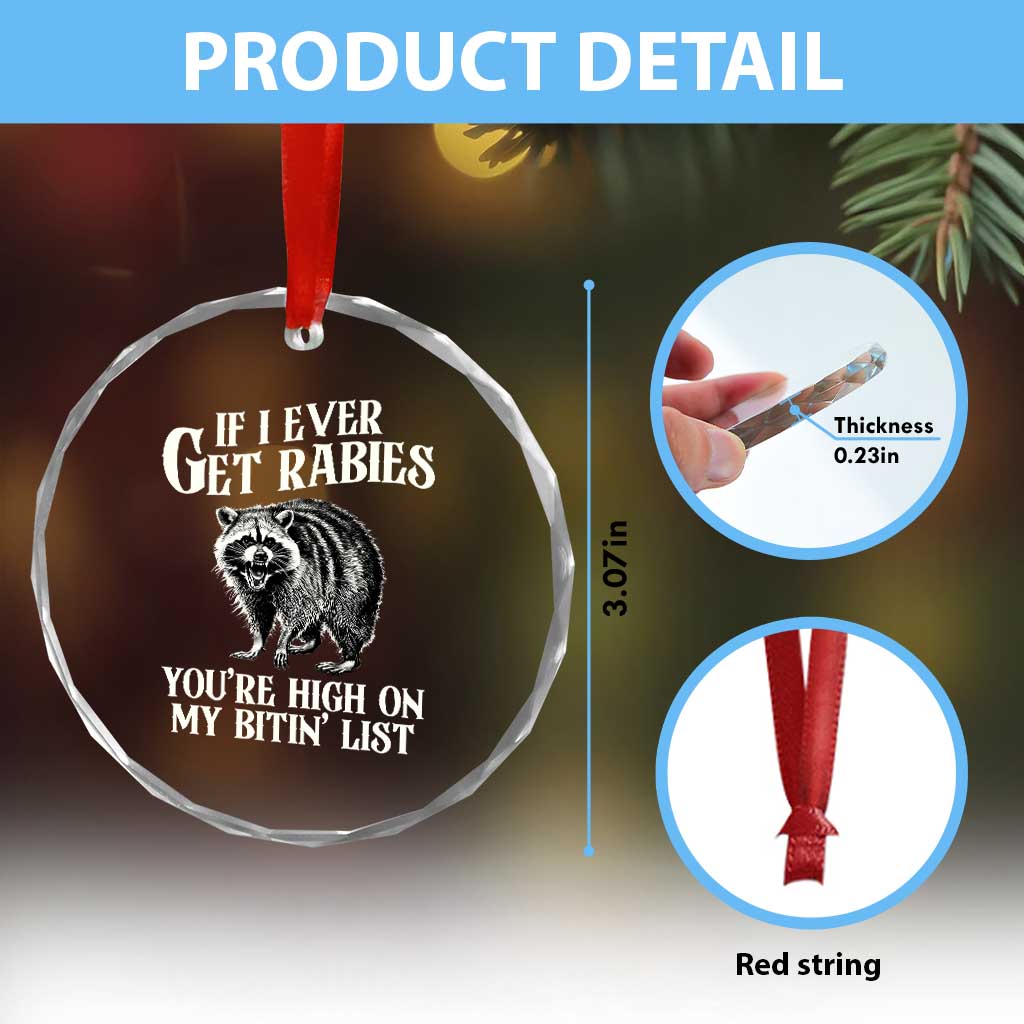 Funny If I Ever Get Rabies You're High On My Bitin' List Racoon Crystal Glass Ornament TS11 Print Your Wear