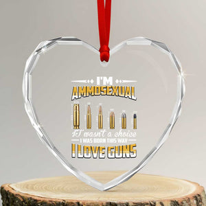 Funny Im Ammosexual Heart Crystal Glass Ornament Second Amendment Patriotic Freedom Graphic