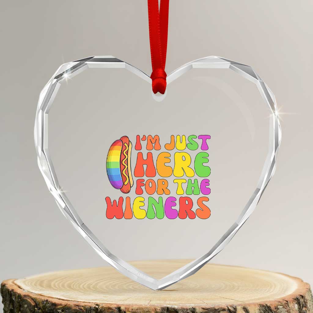 Funny Im Just Here For The Wieners Heart Crystal Glass Ornament LGBTQ Pride Party Gift TS12 Transparent Glass 3'' Heart Print Your Wear
