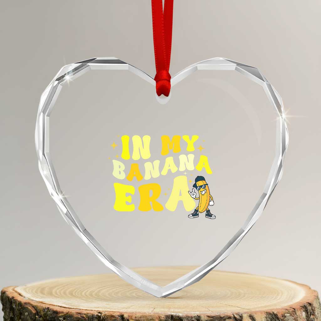 Funny In My Banana Era Graphic Heart Crystal Glass Ornament Retro Fruit Lover TS12 Transparent Glass 3'' Heart Print Your Wear