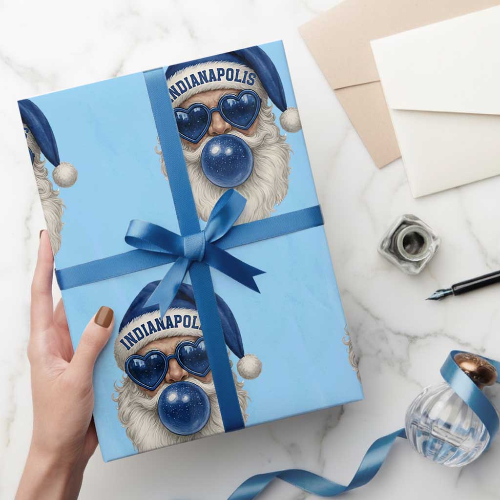 Funny Blue Bubble Santa Indianapolis Wrapping Paper Roll Retro Nostalgic Christmas Holiday Gift TS02 Light Blue Print Your Wear