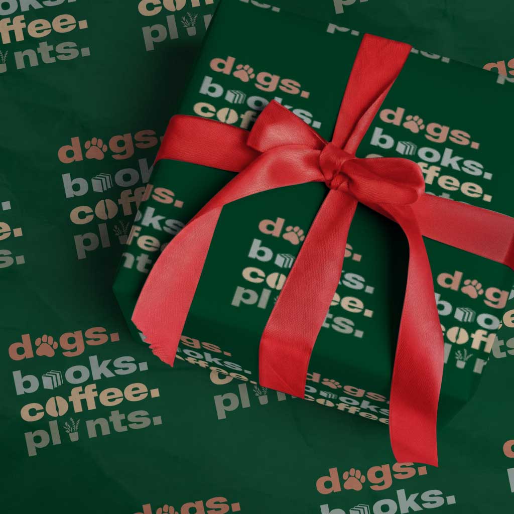 Funny Introvert Life Lover Wrapping Paper Roll Dogs Books Coffee And Plants TS12 Green Print Your Wear