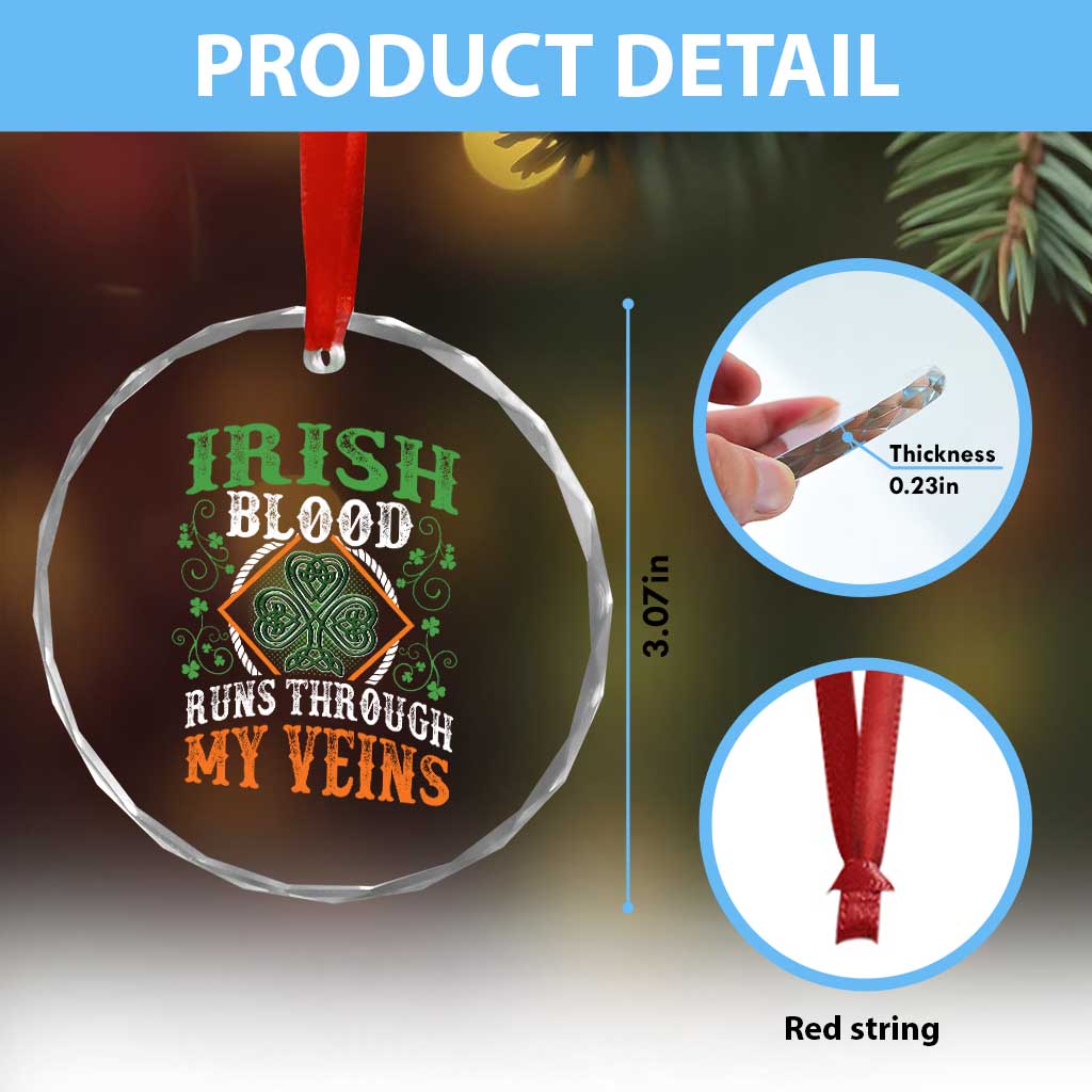 Funny Irish Blood Runs Through My Veins Crystal Glass Ornament Irish Pride Shamrock TS11 Print Your Wear