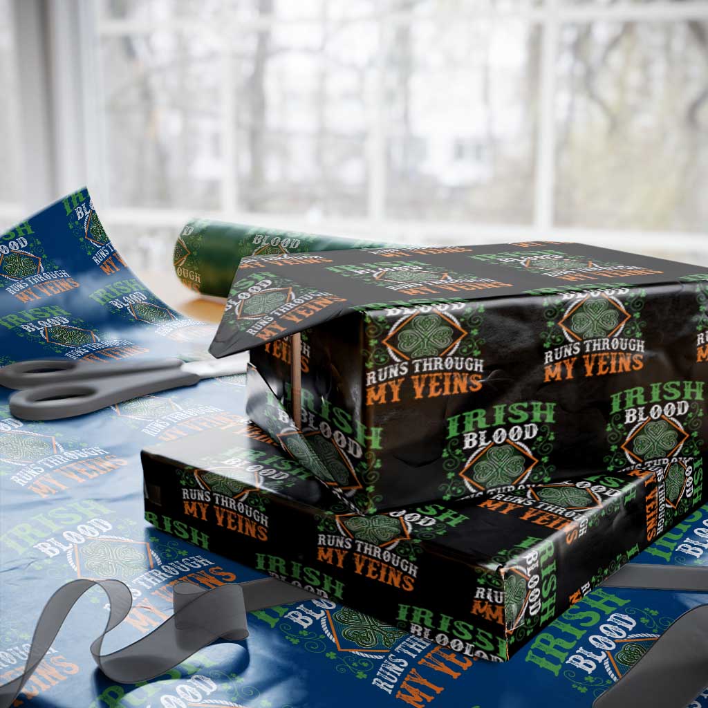 Funny Irish Blood Runs Through My Veins Wrapping Paper Roll Irish Pride Shamrock TS11 Black Print Your Wear