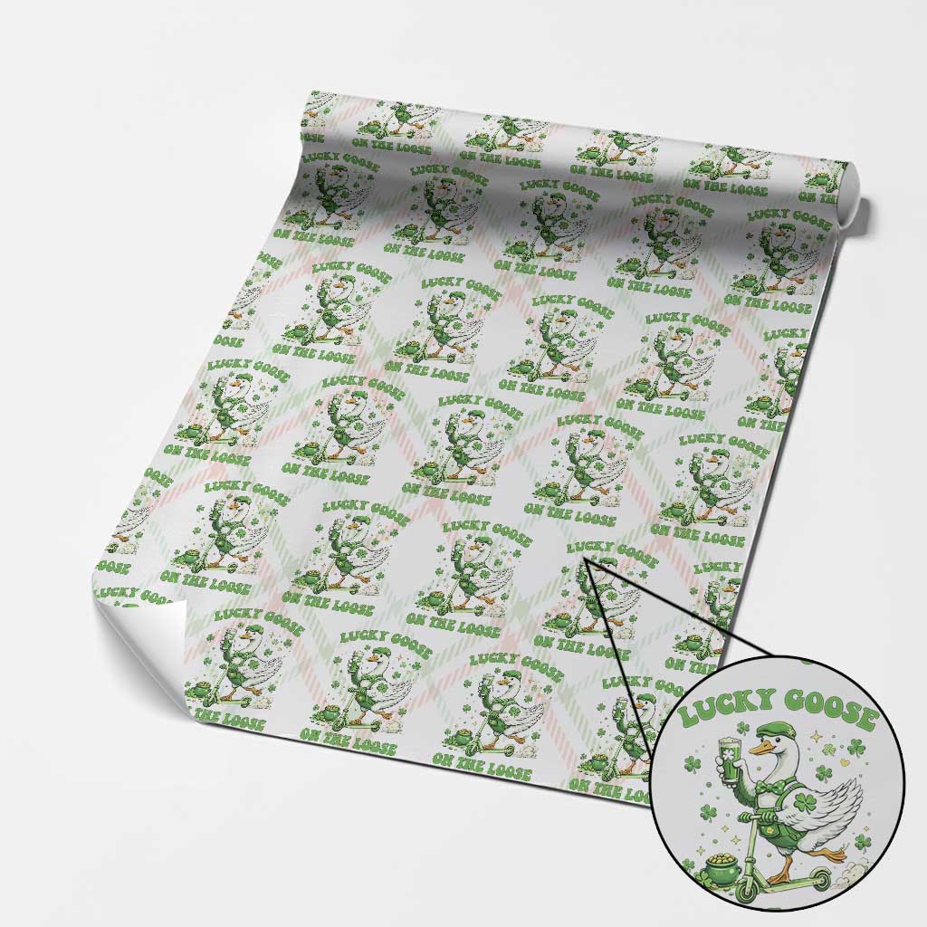 Funny Irish Goose Lover Wrapping Paper Roll Lucky Goose On The Loose TS12 Christmas Plaid Print Your Wear