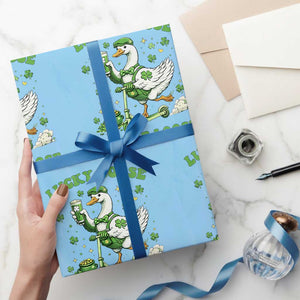 Funny Irish Goose Lover Wrapping Paper Roll Lucky Goose On The Loose TS12 Light Blue Print Your Wear