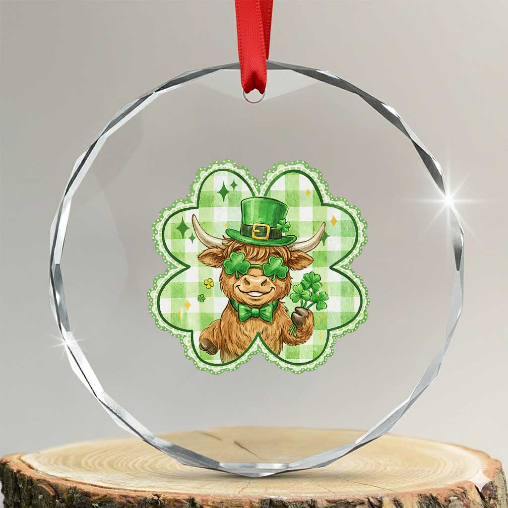 Funny Irish Highland Cow Shamrock Holiday Gift Crystal Glass Ornament TS12 Transparent Glass 3'' Circle Print Your Wear