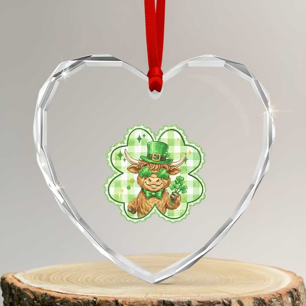 Funny Irish Highland Cow Shamrock Holiday Gift Heart Crystal Glass Ornament TS12 Transparent Glass 3'' Heart Print Your Wear