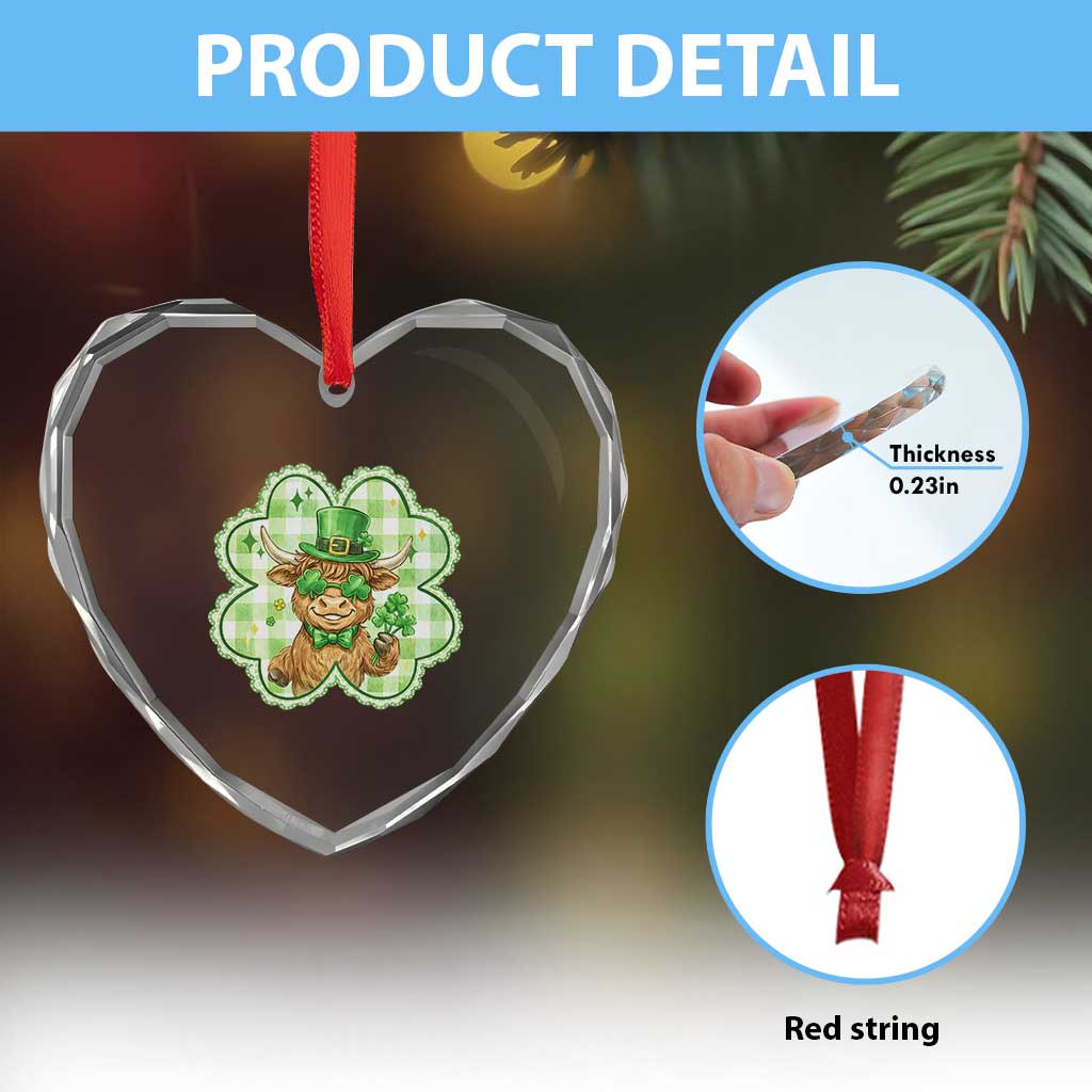 Funny Irish Highland Cow Shamrock Holiday Gift Heart Crystal Glass Ornament TS12 Print Your Wear