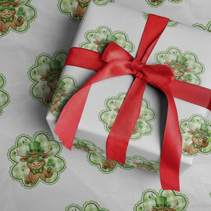 Funny Irish Highland Cow Shamrock Holiday Gift Wrapping Paper Roll TS12 White Print Your Wear