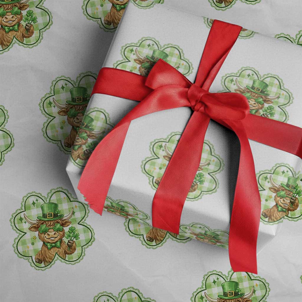 Funny Irish Highland Cow Shamrock Holiday Gift Wrapping Paper Roll TS12 White Print Your Wear