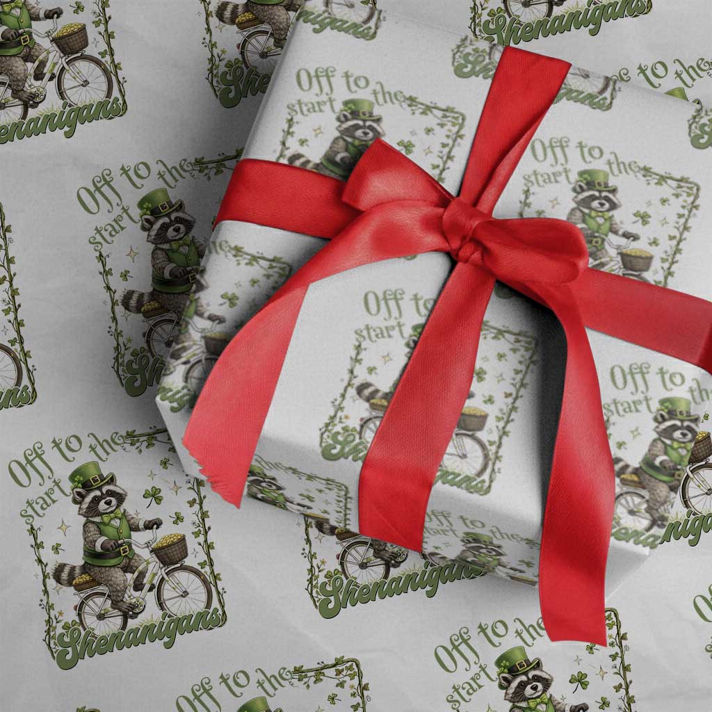 Funny Irish Raccoon Driver Wrapping Paper Roll Off To Start The Shenanigans TS12 White Print Your Wear