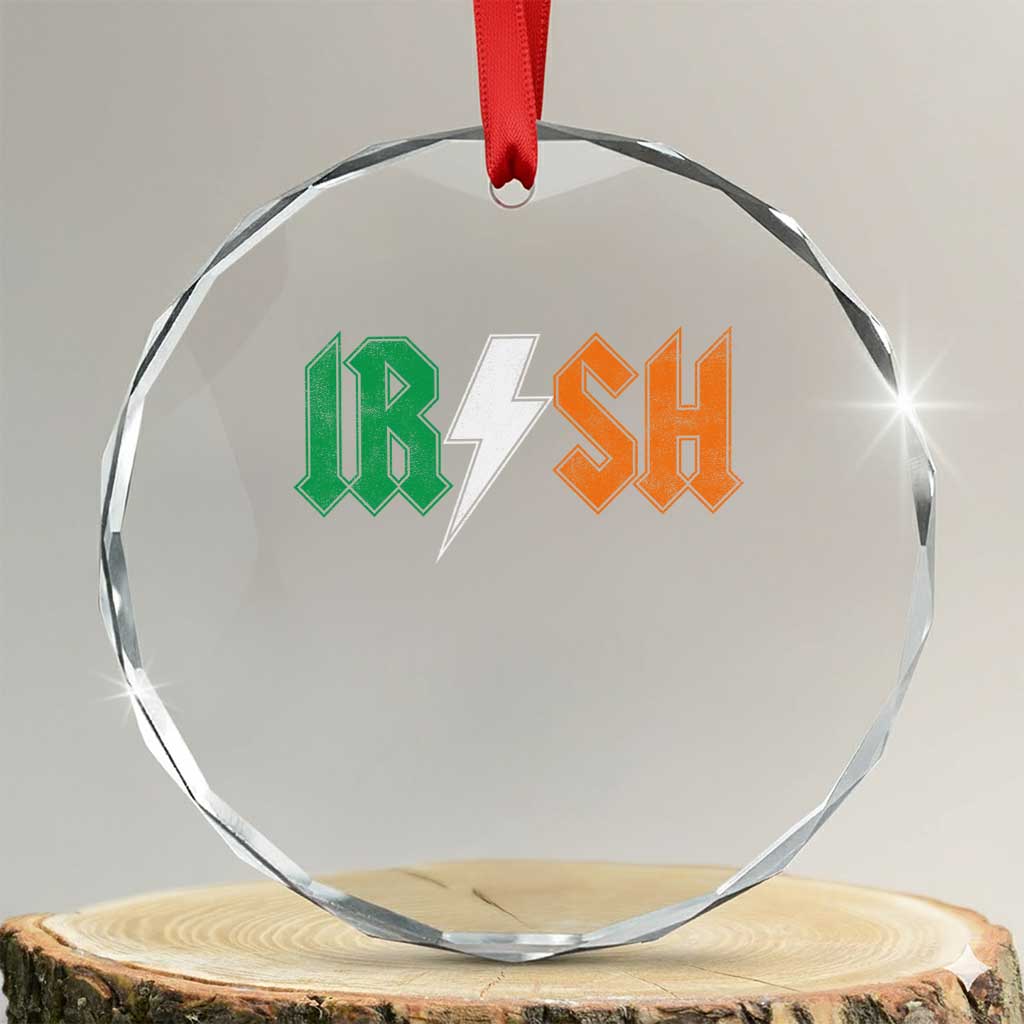 Funny Irish Rocker St Patricks Day Lightning Bolt Rock Music Lover Crystal Glass Ornament TS11 Transparent Glass 3'' Circle Print Your Wear