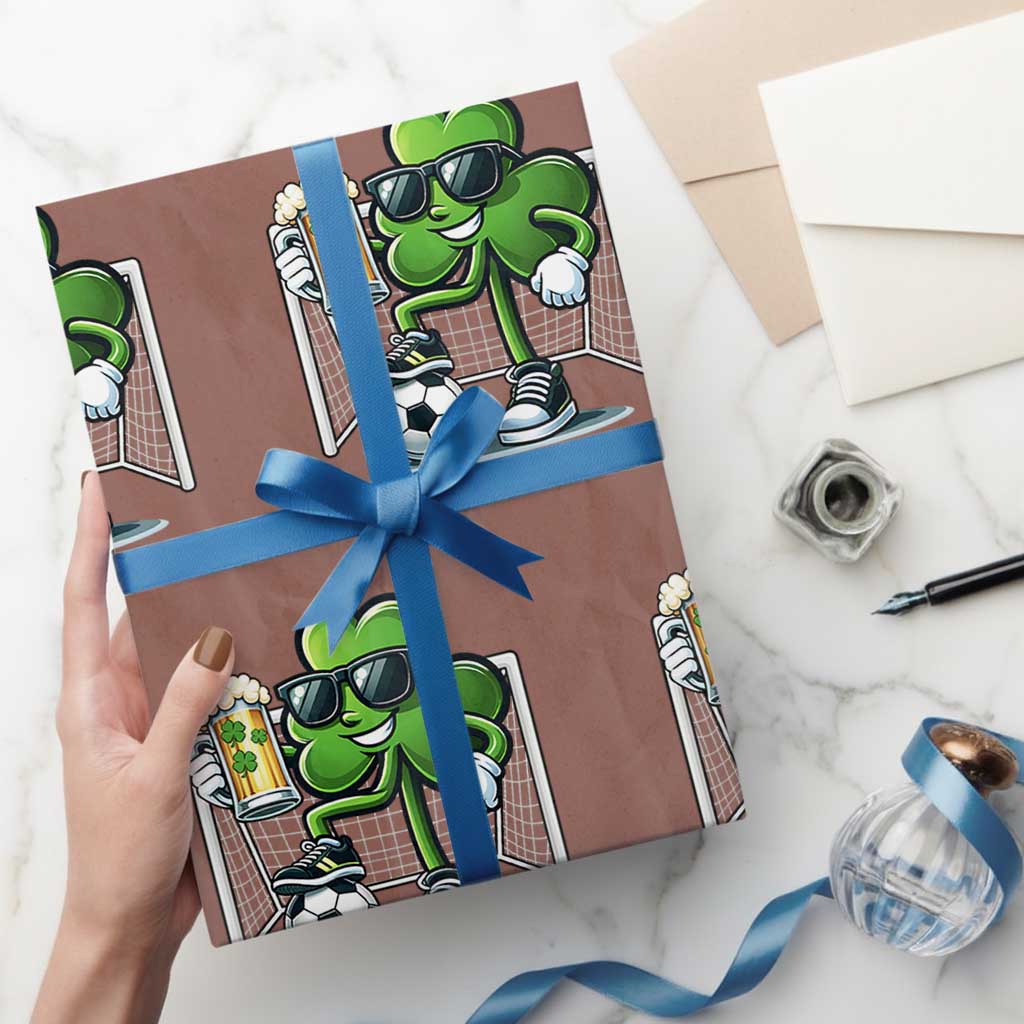 Funny Irish Shamrock Dabbing Soccer Wrapping Paper Roll St Patricks Day TS12 Mocha Print Your Wear